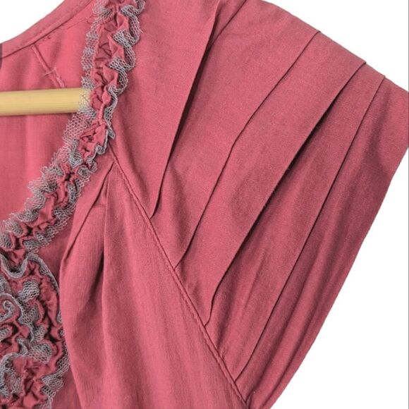 Merona Dark Salmon Tulle Embellished Pleated Shoulder Shift Dress size M - Picture 5 of 9